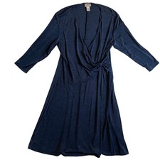 Chico's Travelers Knot Front Dress Blue Acetate Blend 3/4 Sleeve, Size 3