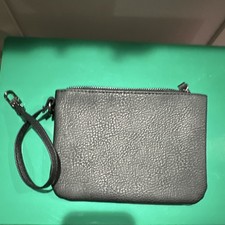 Steve Madden Black Pebbled Wristlet Clutch with Zip Closure  Silver Hardware