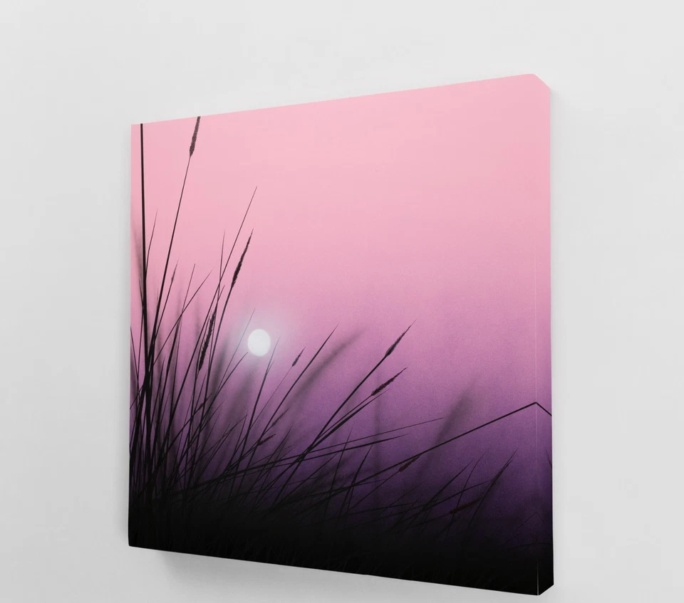 Arte de pared en lienzo Tranquil Dusk 24x24 - impresión giclée silueta de hierba al atardecer rosa Foto 2 de 4