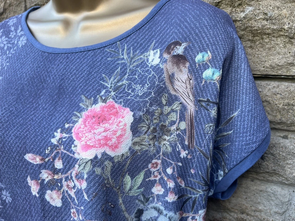 Ladies Petite Collection Debenhams Blue Floral Cap Sleeve Blouse Top UK 12Petite - Image 3 of 4