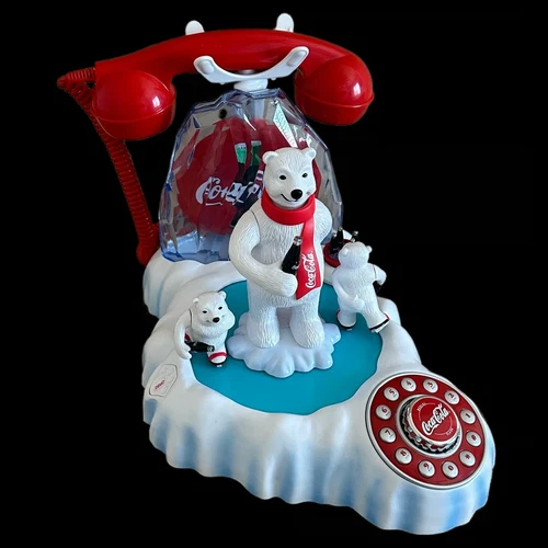 Vintage Coca-Cola Polar Bears Ice Skating Animated Musical Light-up Telephone
