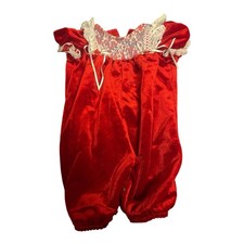 Vintage Evy Red Velvet Baby Romper Holiday Christmas Outfit Size 0-6 Months