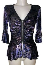 Y2k 90s Womens Victorian Purple Velvet Burnout Corset Ruffle Whimsigoth Top Sz M
