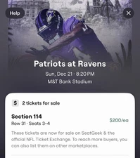 Baltimore Ravens vs. New England Patriots... 2 TICKETS LOWER LEVEL