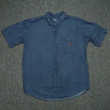 VINTAGE Polo Ralph Lauren Shirt Mens Medium Blue Denim USA Spirit First