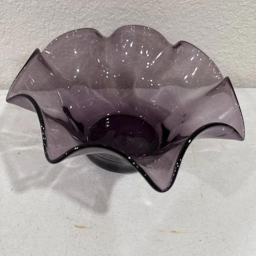 Blenko Crimped Ruffled Bowl Vintage Orchid Amethyst Handblown Glass 1953-1963