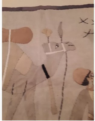 Vintage Handmade Fabric Picture- Man Leading Camel- Really neat - 17.25 x 17.25