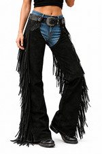 Womens Western Cowboy Chap Fringes Suede Leather Pant Riding Chaps