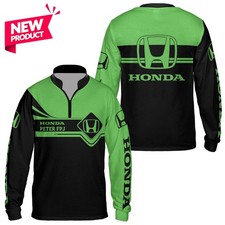  FREE Custom Name - Men's HONDA 3D Logo Zip Long Sleeve Shirt S-5XL
