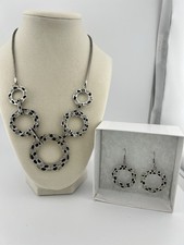 Black White Silver Hammered Statement Necklace And Earring Set