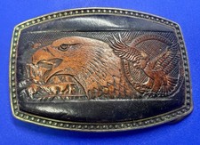 Vintage Western Patriotic American Bald Eagle Leather Alumaline Belt Buckle