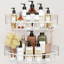 Corner Shower Caddy with 2 Hooks Wall Mounted Metal Bathroom Shelf Storage