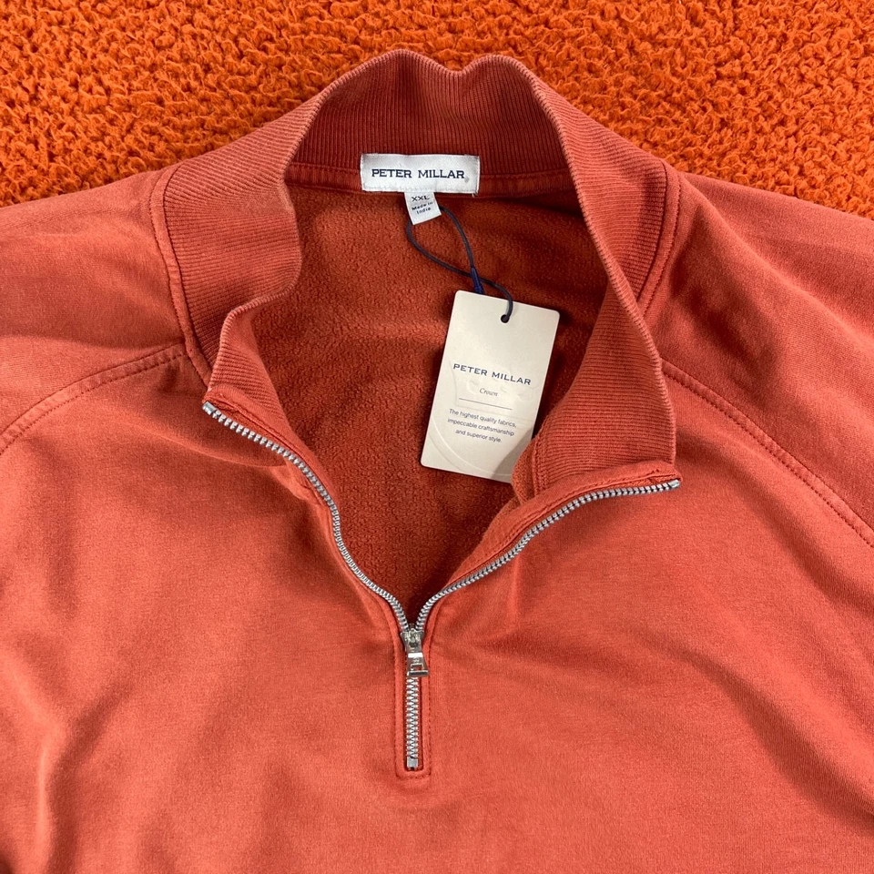 PETER MILLAR Mens XXL 2XL Quarter Zip Pullover Soft Ribbed Collar Lava Wash Red - Image 3 of 4