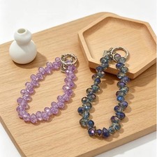 2 Colors Faceted Crystal Beaded Keychain Phone Wrist Strap Phone Sparkle Charms