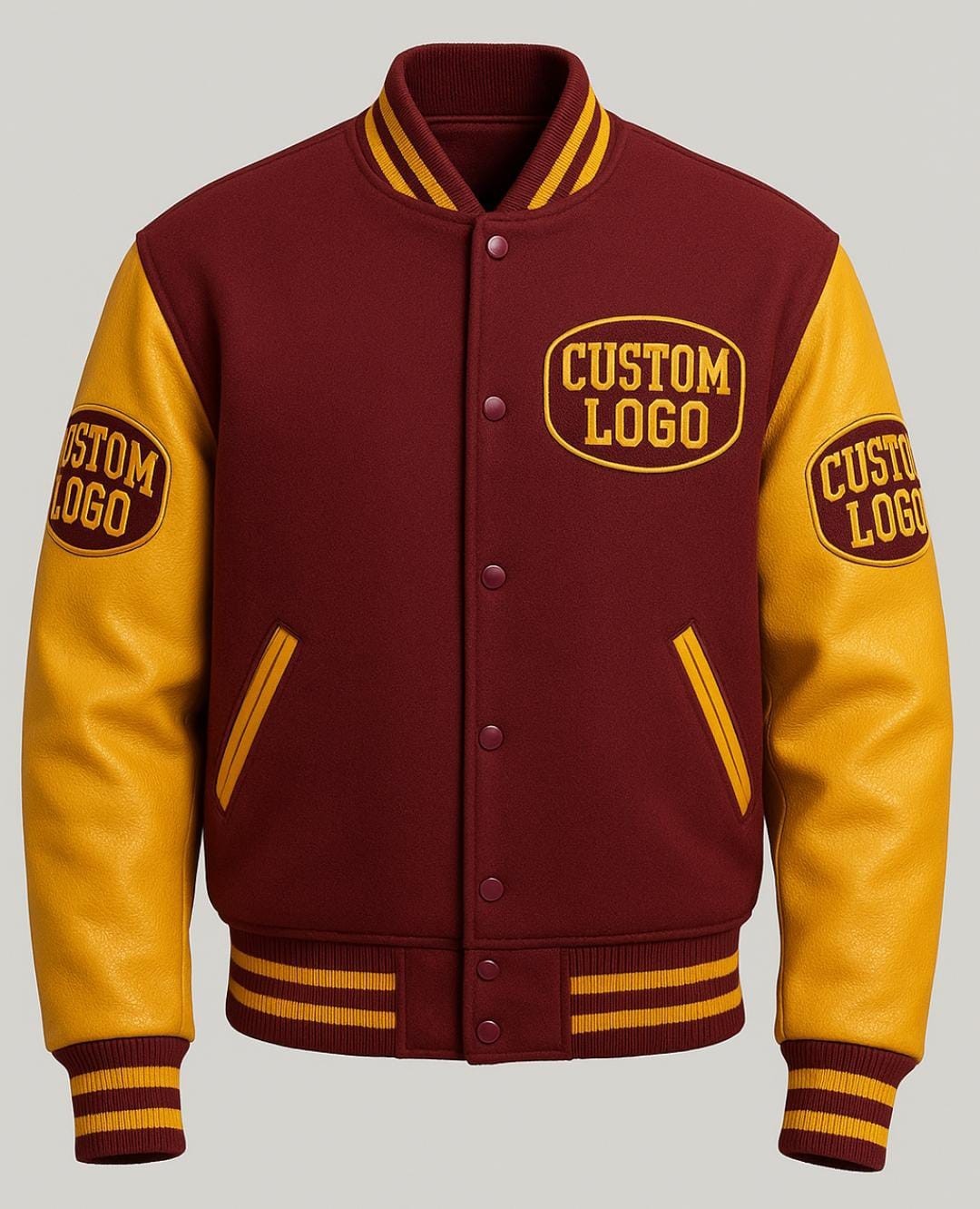 Letterman Handmade Custom Logo Varsity Jacket With Leather Sleeves