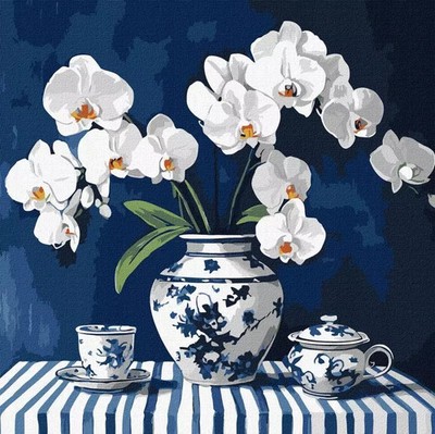 4823104377702 Malowanie po numerach - Orchidea w porcelanie Ideyka
