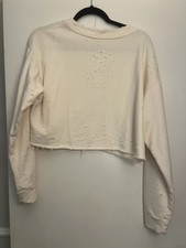 ALO Yoga Fierce Distressed Crewneck Cropped Pullover Sweatshirt Size M
