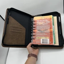 Day Timer Planner Brown Faux Leather 7 Ring Binder Organizer 8 x 10.5 W/ Sheets