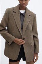 Mango Women Blazer 1 Button Single Breast Notch Lapel 2 FrontPockets Brown Sz.XS