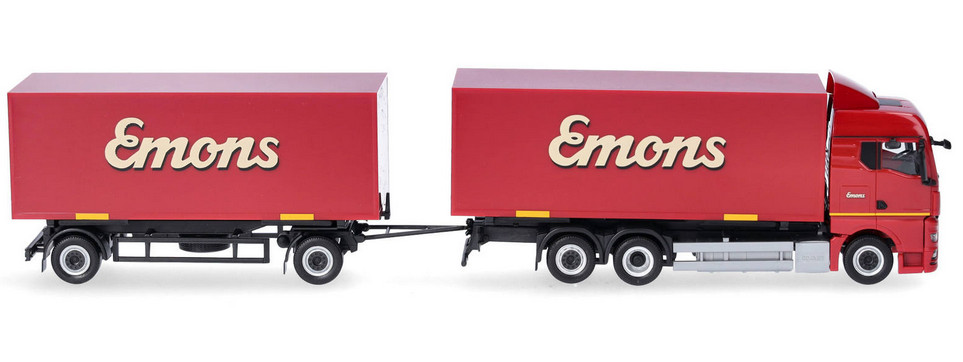 Maquette d'exception Herpa MAN TGX GM 6x2 de collection avec remorque Emons 1/87