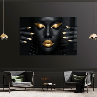   Mode schwarze Frauen Bild, gold Make-up Wandbild, Acrylglas, Leinwand, Poster