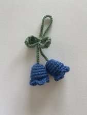 Handmade Crochet Blue Flower Bag Charm Keychain Gold Lobster Clasp