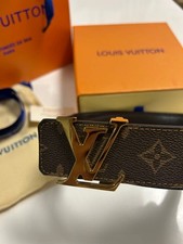 Louis Vuitton Monogram Belt Leather Gold Buckle 90x3 6cm Authentic