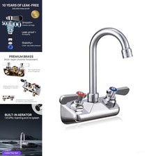 Commercial Hand Sink Faucet 4 Inch Center Wall Mount 3.5 Gooseneck 360 Swivel