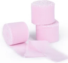 Silk Satin Ribbon 1.5 Inch X 30 Yard Handmade Frayed Chiffon Pinks Ribbon for Gi