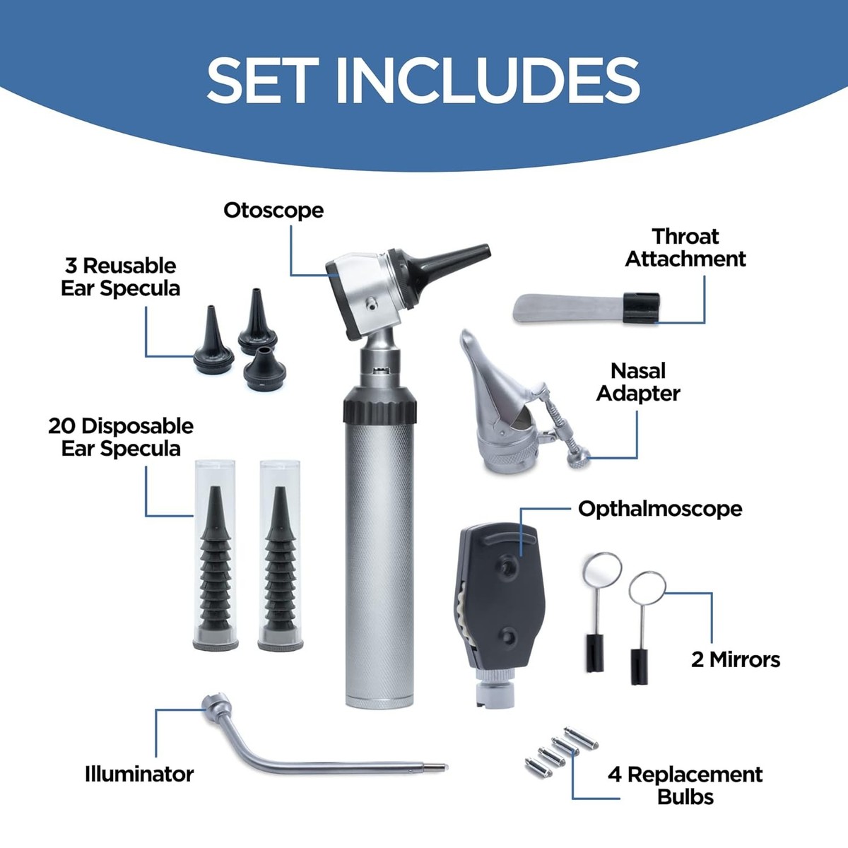 Zyrev Otoscope Oph Diagnostic Set - 36 Piece Medical and Nursing