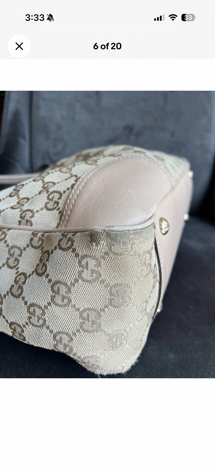 Gucci GG Pattern Tote Beige Drawstring Double Handles Silver Hardware — image 6