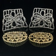 Vintage MCM Shoe Clips 2 Pairs Rhinestone Musi Gold Silver Tone buckle clip