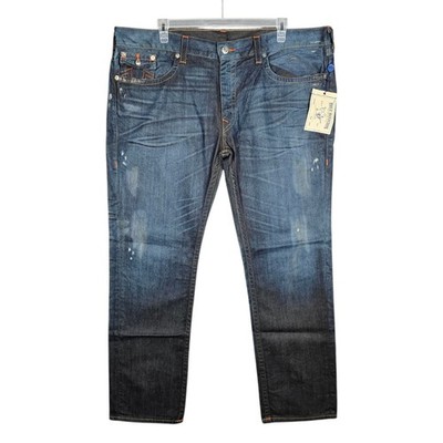 True Religion Jeans Mens Size 44 Skinny Distressed Oil Camshaft Blue Flaps $282