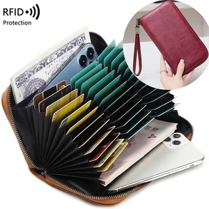Large Capacity Credit Card Holder 36 Slots Zipper Leather Wallet RFID Blocking