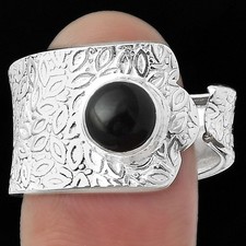 Adjustable - Black Onyx - Brazil 925 Sterling Silver Ring s.8 Jewelry R-1381