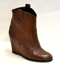 STIVALETTI DONNA TEXANI ZEPPA INTERNA MARRONE 100% VERA PELLE MADE IN ITALY 