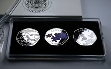 Trio of Silver BREXIT Commemoratives in 50p Coin Display Case & Gift Box. EU UK