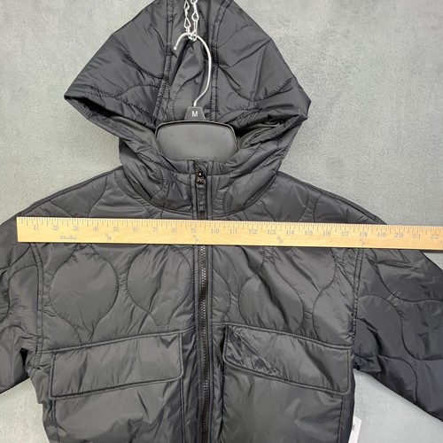 Old Navy Coat Jacket Girls (8) Medium Black Cropped Quilted Pocket Hooded Zip Up - Picture 3 of 11