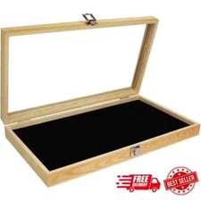 Wooden Jewelry Display Case with Tempered Glass Top Lid SHIPS FREE