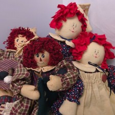 Raggedy Ann Andy Dolls Handmade Primitive Rag Set 2 Signed Vintage Folk Art