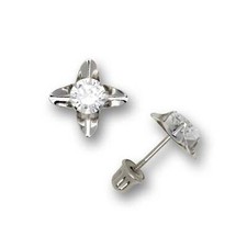 14k Yellow and White Gold Cz Stud Earrings