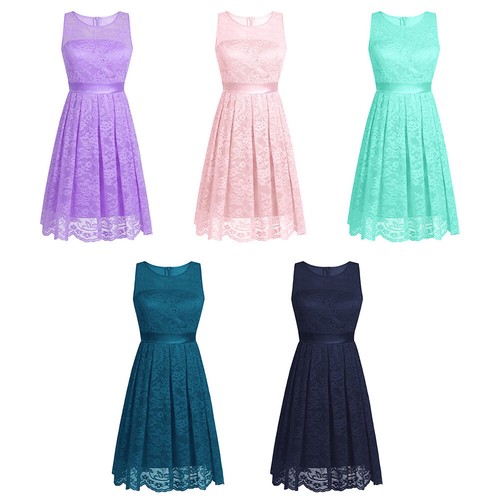 Abendkleid Knielang Ärmellos Spitzen Brautjungfernkleid Floral Elegant für Damen