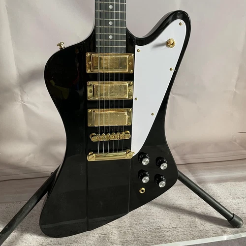 Unbranded Black Mahogany Solid Body Firebird Electric Guitar Mini HHH Pickups