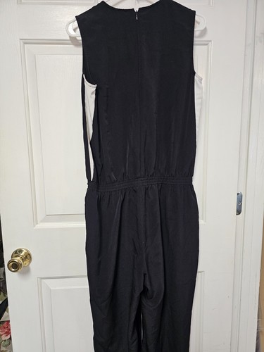 Calvin Klein Womens Jumpsuit Black/white Jumper Size 8 Elastic Drawstring Waist - Picture 4 of 8