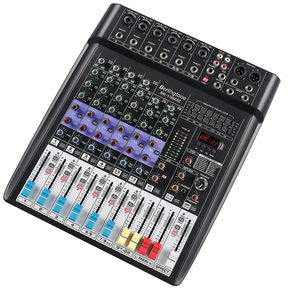Berlingtone BR-118MX, Professional 8 - Channel Bluetooth Studio Audio Mixer, USB - Image 2 of 4