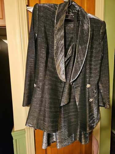 Daniela By Neicy's Stretch Metalic Silver W/Rinestone sz10 (3) piece skirt suit - Picture 11 of 14
