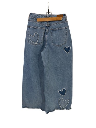 Jeans denim Social Tourist donna 29 vita ultra alta larghi larghi larghi cuori boho - Foto 4 di 12