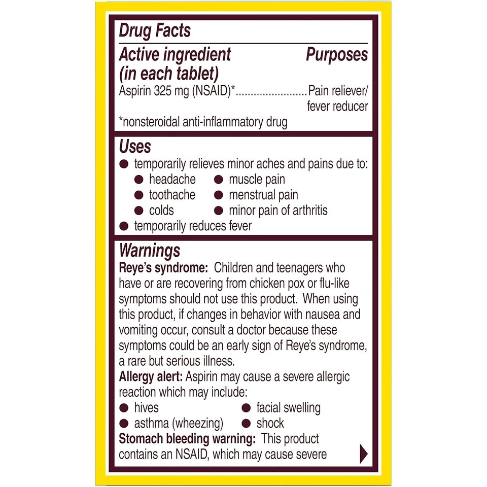 Comprimidos recubiertos de aspirina Bayer genuina de 325 mg, marca de aspirina recomendada por el médico #1, Foto 3 de 4