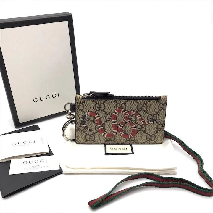 Gucci GG Supreme Snake Card Case pochette bandoulière PVC cuir beige avec boîte authentique
