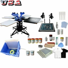 DIY 3 Color 4 Station Silk Screen Printing Kit Ink Squeegee&Flash Dryer Exposure